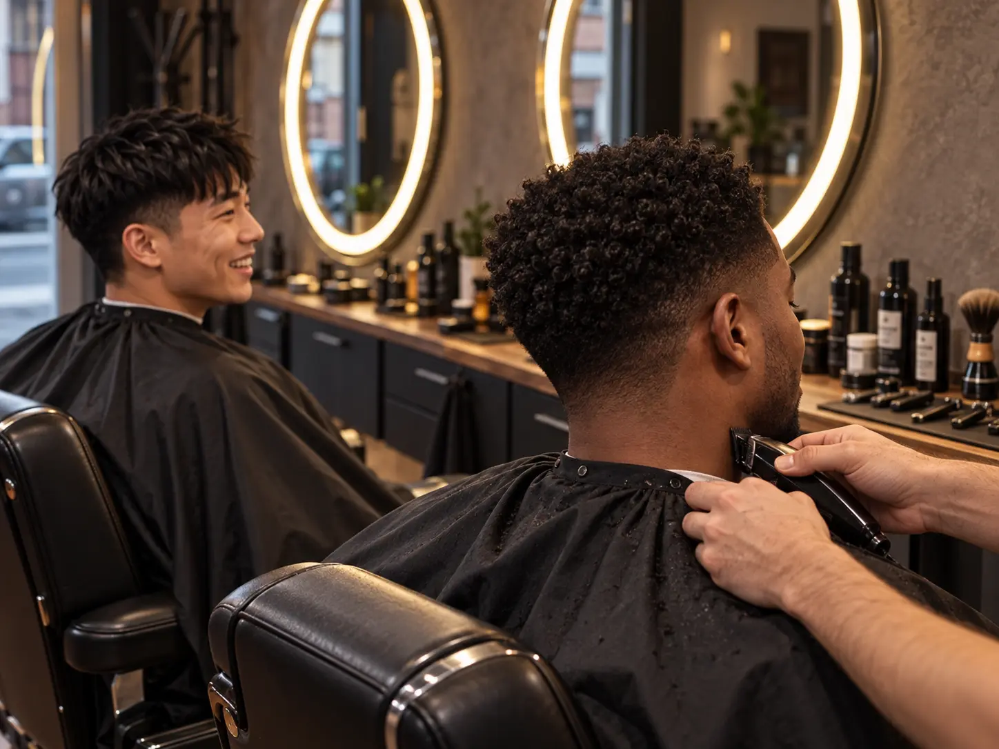 Két vendég hajvágása egyszerre a Csík Brothers barbershopban